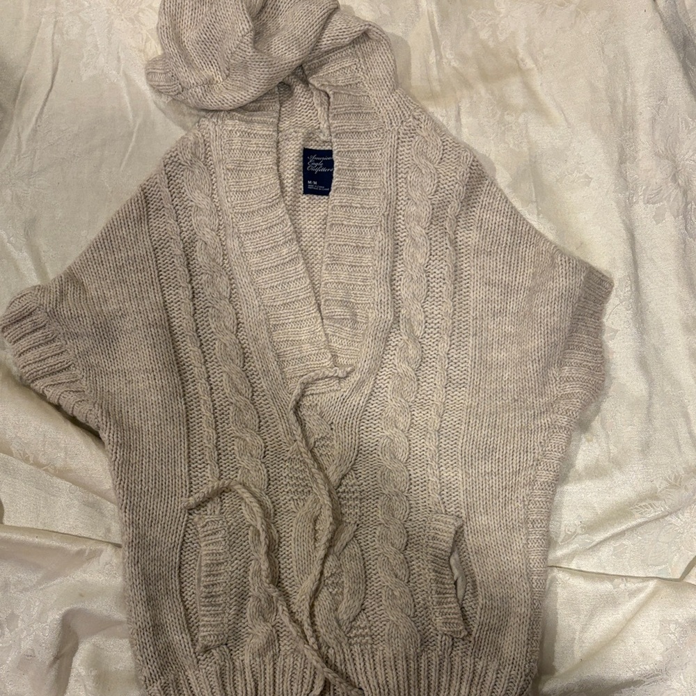 American Eagle Outfitters Cream Cable-Knit Hooded Cardigan